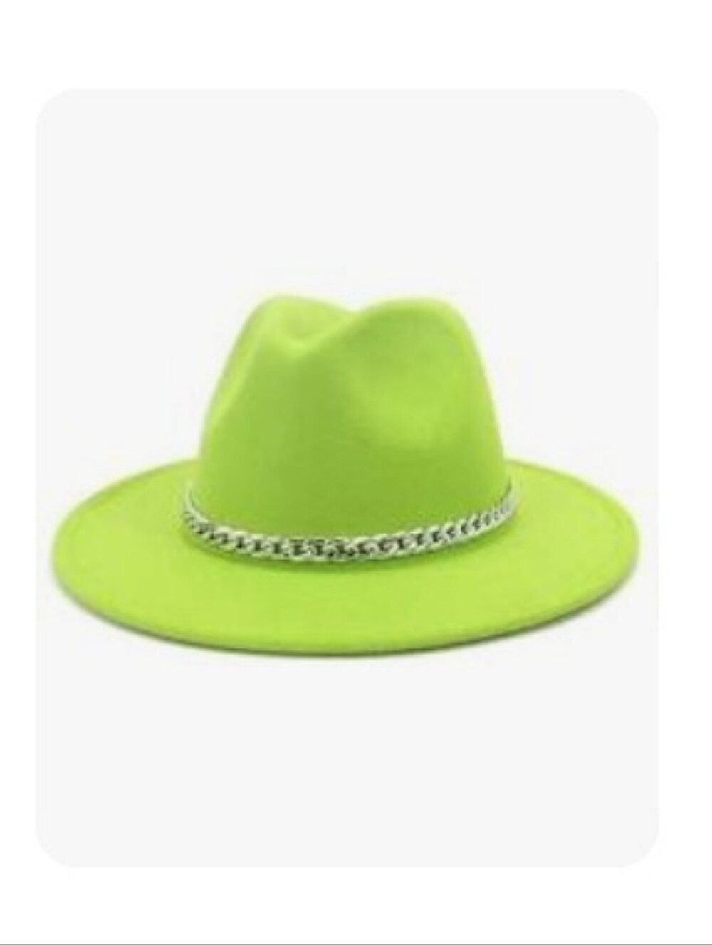 Rave Wide Brim Felt Fedora Hat with Chain - Lime Green